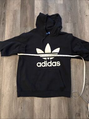 Adidas Black Hoodie with White Trefoil Logo, Mens Medium